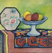 August Macke Still-life with bowl of apples and japanese fan Sweden oil painting artist